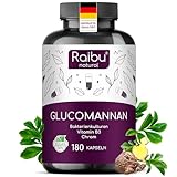 Glucomannan aus der Konjak Wurzel – 4100mg je Tagesdosis, 180 Kapseln, Optimiert mit Bakterienkulturen, Chrom und Vitamin B3 – 95% Glucomannan, hohe Viskosität - Raibu,in Deutschland produziert