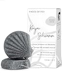 Konjac Sponge FACES OF FEY - Konjac Schwamm mit Aktivkohle für ölige und unreine Haut für Körper und Gesicht - 100% biologisch abbaubar